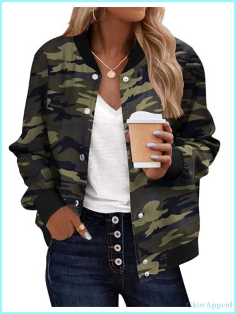 Zeagoo Women's Bomber Jacket Button Down Long Sleeve Casual